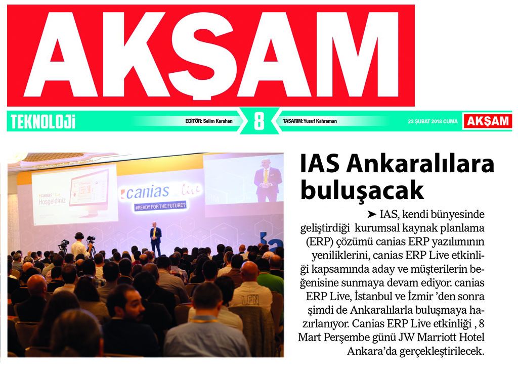 Akşam: IAS Ankaralılarla Buluşacak