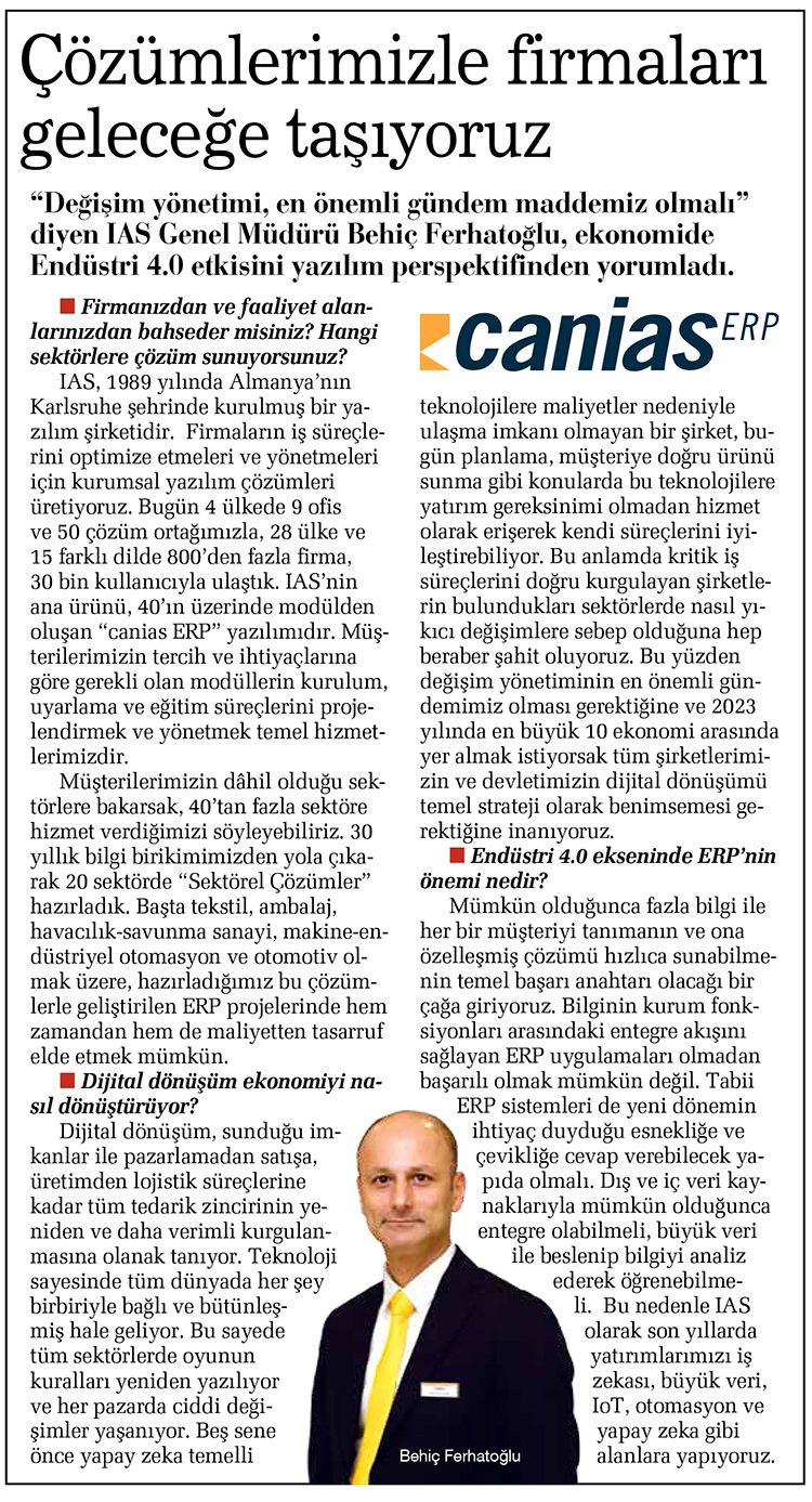 Hürriyet Gazetesi canias ERP Haberi