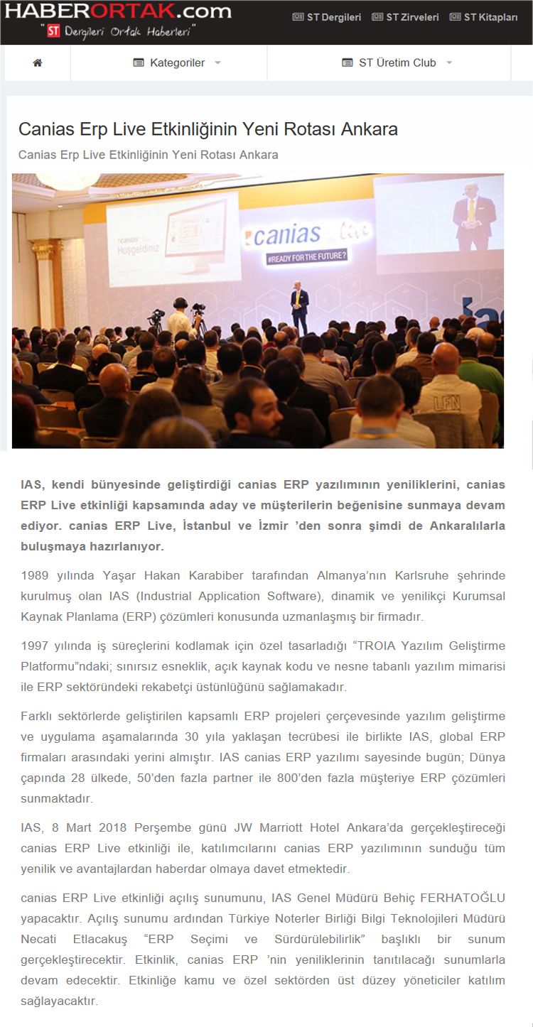 ST Dergileri canias ERP Live Ankara Haberi 